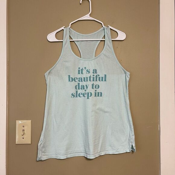 💕Xhilaration Womens Blue Pajama Tank Top It’s a Beautiful Day to Sleep In Large - Picture 1 of 7